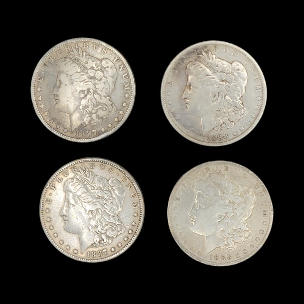 1888 P,  1887 -O,  1886 P,  1887 P Morgan Silver Dollars (1 of 2)