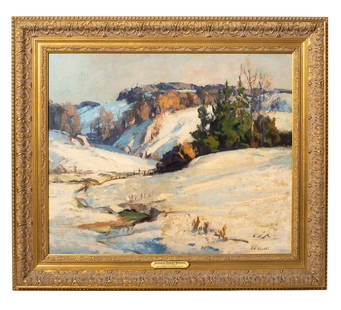 Herman Henry Wessel (1878-1969) Oil (Cincinnati): Oil on board, "Winter Landscape" signed lower right. Housed in gilded frame. Provenance: Private collection, Cincinnati, OH. Sight 19 x 23, Frame - 26 x 30 1/4.