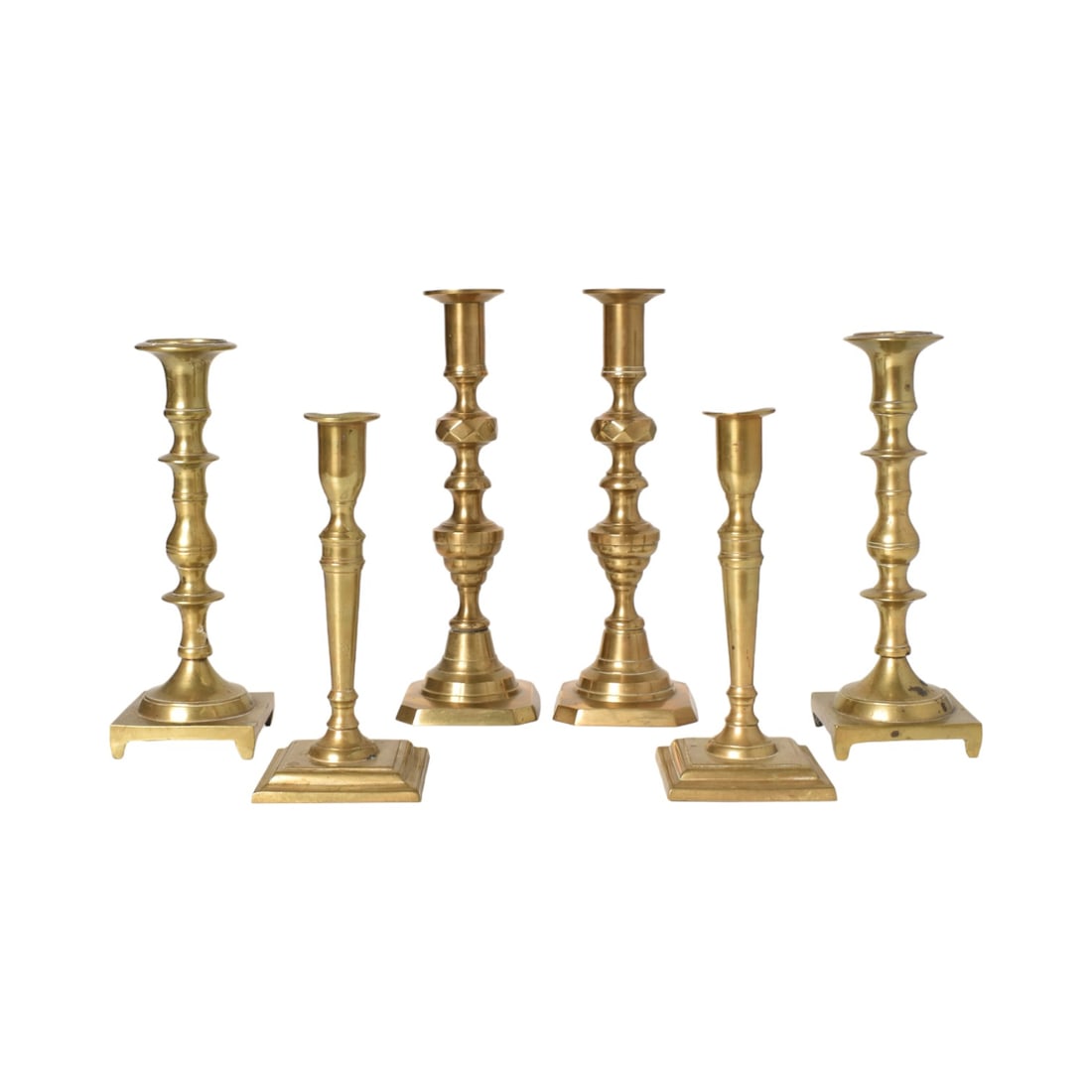 Assembled Antique Brass Candlesticks (1 of 9)