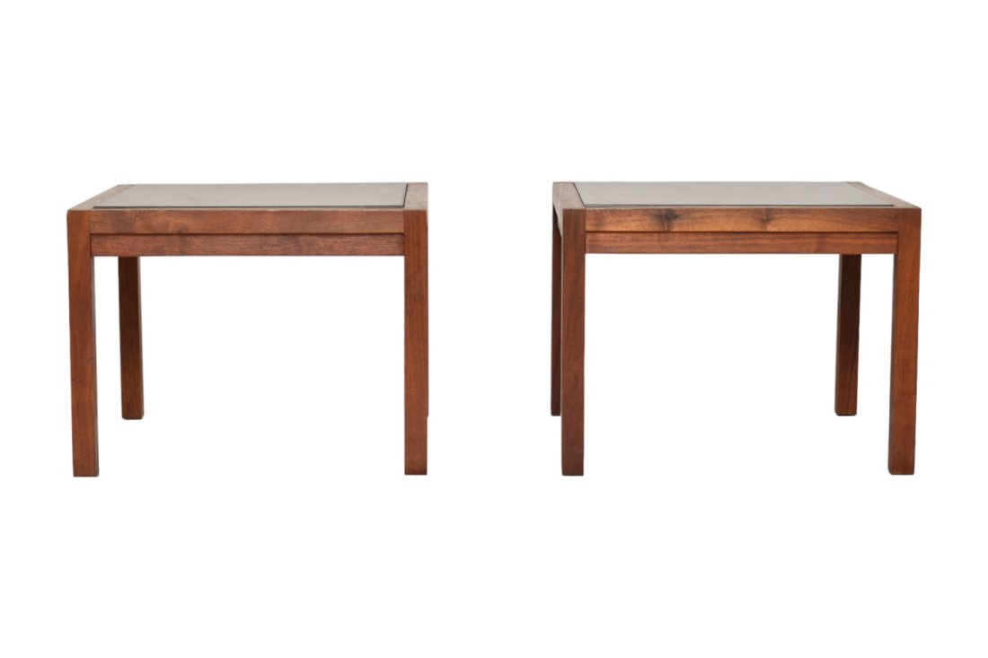 Jack Cartwright Occasional Tables: Jack Cartwright Occasional Tables, pair. Founders Furniture. 1960s, walnut and slate. 19w x 19d x 14 1/2h.