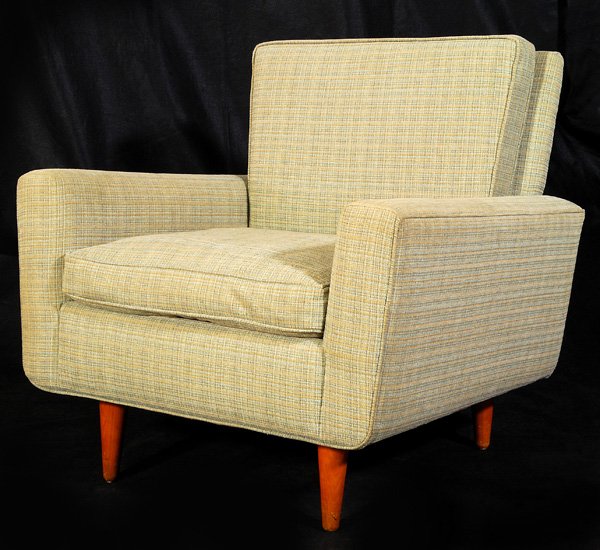 Florence Knoll Arm Chair: Early armchair manufactured by Knoll, birch legs, re-upholstered in appropriate green tone fabric, 31" x 30.5" x 31"