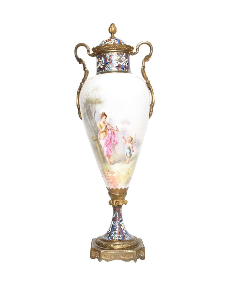 Sevres Style Porcelain and Champleve Covered Vase (1 of 10)