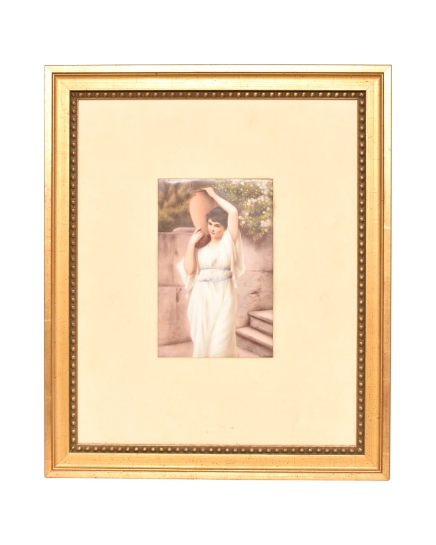 Signed KPM Porcelain Plaque of Lady with Water Vessel (1 of 4)