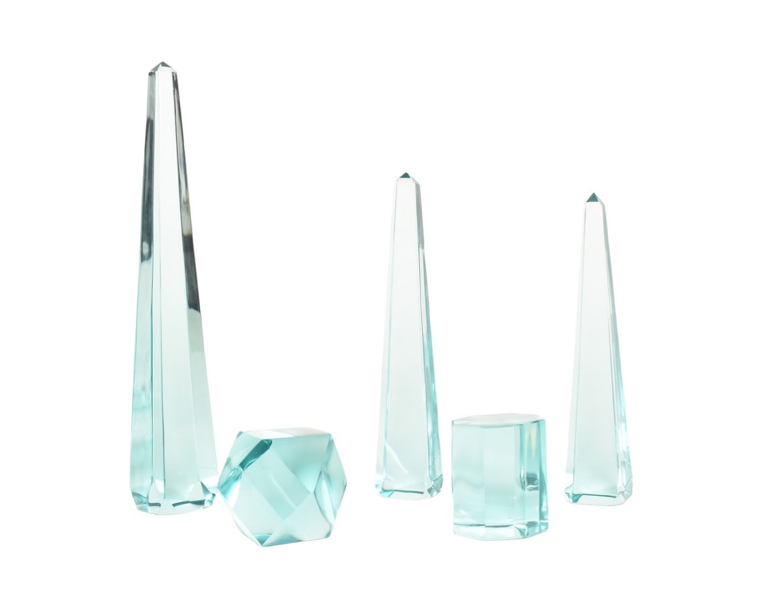 Aquamarine Glass Obelisks and Paperweights (1 of 6)