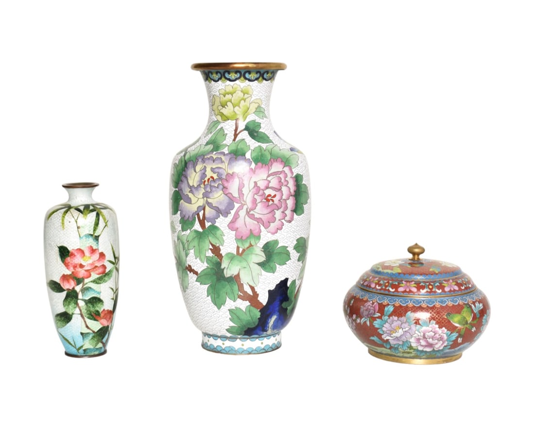Assembled Japanese and Chinese Cloisonné Vases and Covered Bowl (1 of 14)