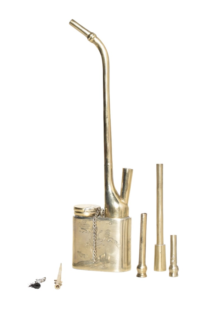 Chinese Brass Engraved Opium Pipe (1 of 8)