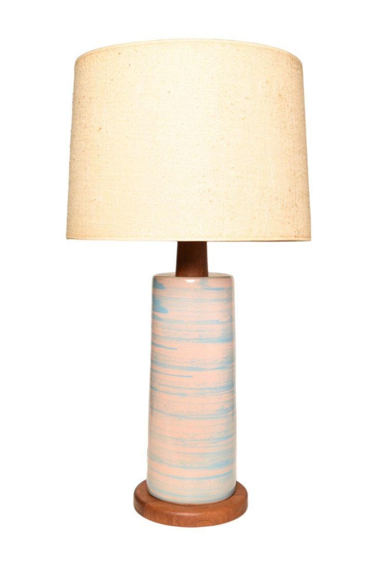 Jane & Gordon Table Lamp: Jane & Gordon Table Lamp. Marshall Studios. USA. 1955. Glazed stoneware, walnut. 8 1/2 dia x 35h.