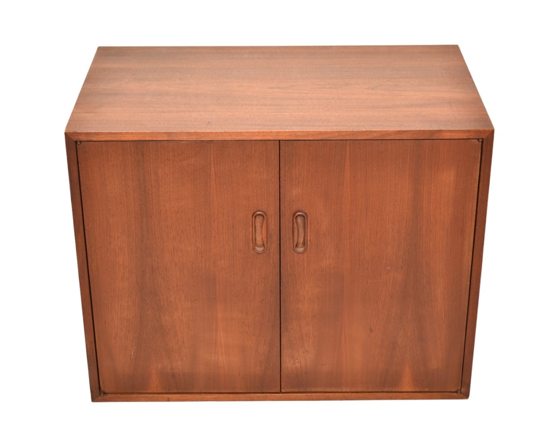 George Nelson & Associated Omni Wall Cabinet: "Omni" wall cabinet, structural products Inc, USA, 1960. Walnut. Provenance: George and Elizabeth Wile collection. 30 3/4w x 18d x 24 1/8h.