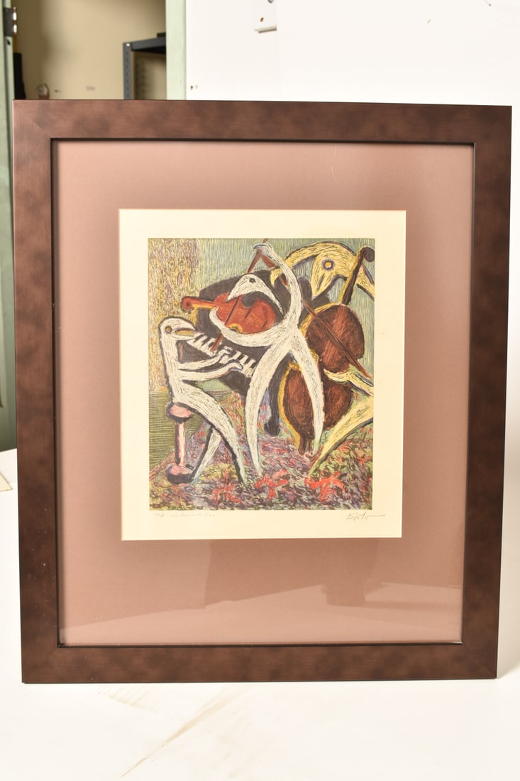 David Solot (1909-1985) Lithograph (France): Lithograph on paper, title illegible. From the Dentist & Artist Series. Signed in pencil lower right. Image size 14 1/4 x 12 1/4, Frame - 25 1/4 x 21 1/4.