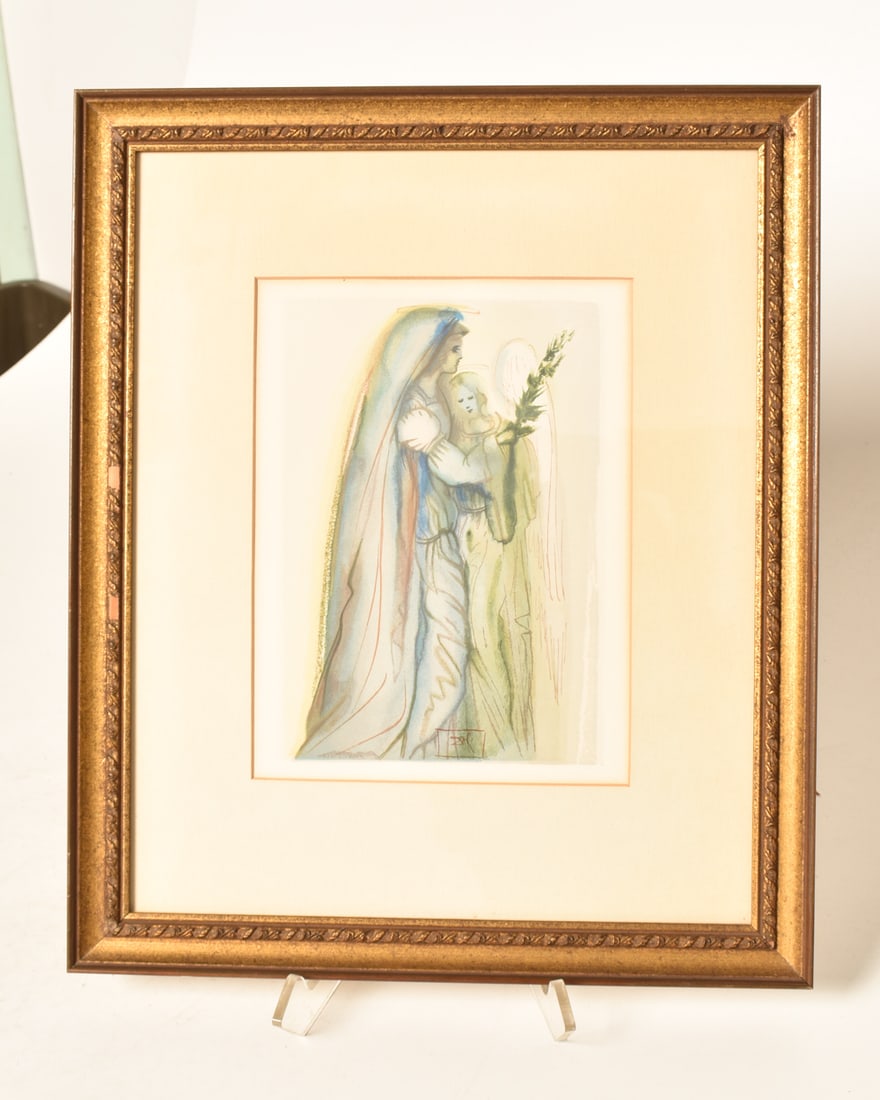 Salvador Dali (1904-1989) Wood Engraving (France,Spain): Wood engraving on paper, "Heaven Canto #32, The Divine Comedy." Artist stamped lower margin. Image size - 10 1/4 x 7 5/8, Frame - 18 1/4 x 15 1/4.