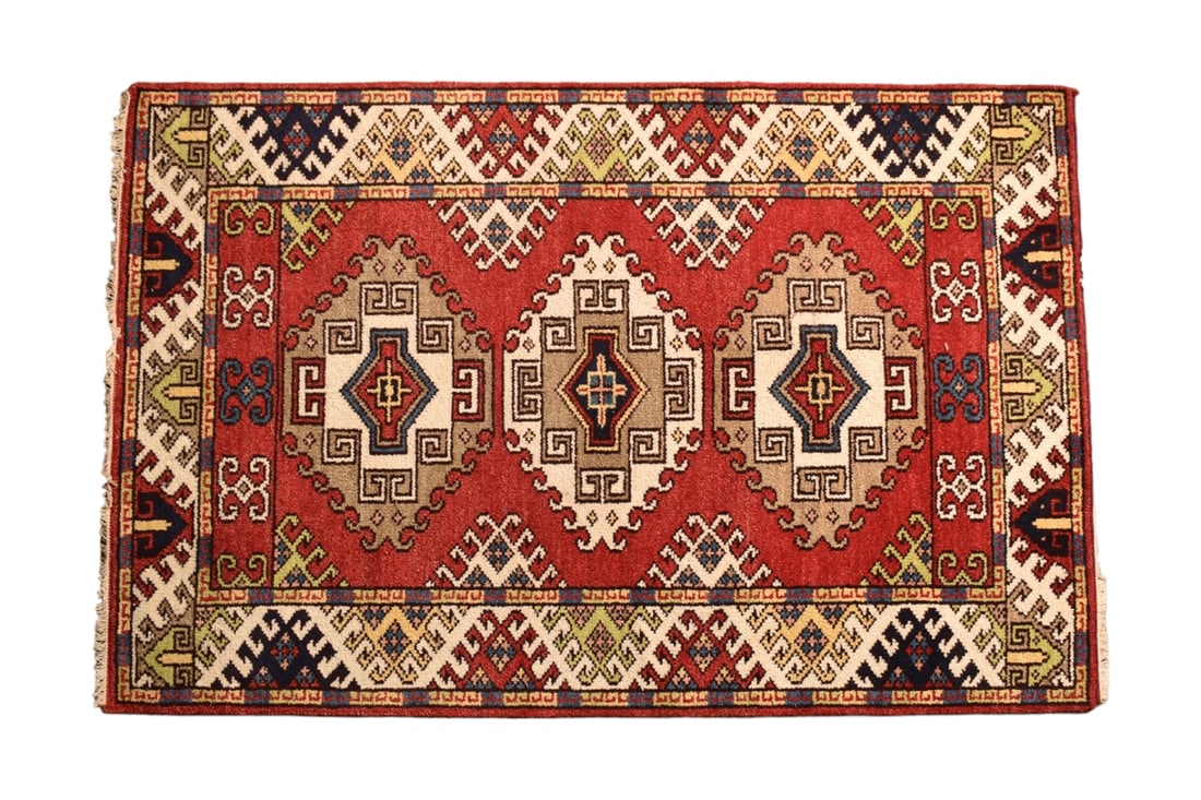 Moroccan Style Area Rug: Hand knotted triple medallion center with Moroccan design. 4' 1/4" x 6' 2"