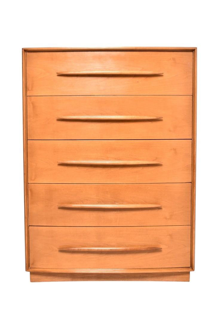 T.H. Robsjohn Gibbings Chest/Dresser: Chest/Dresser. Widdicomb, USA/United Kingdom, manufacture's label to interior of drawer. 34 1/4w x 22d x 47 1/2h.