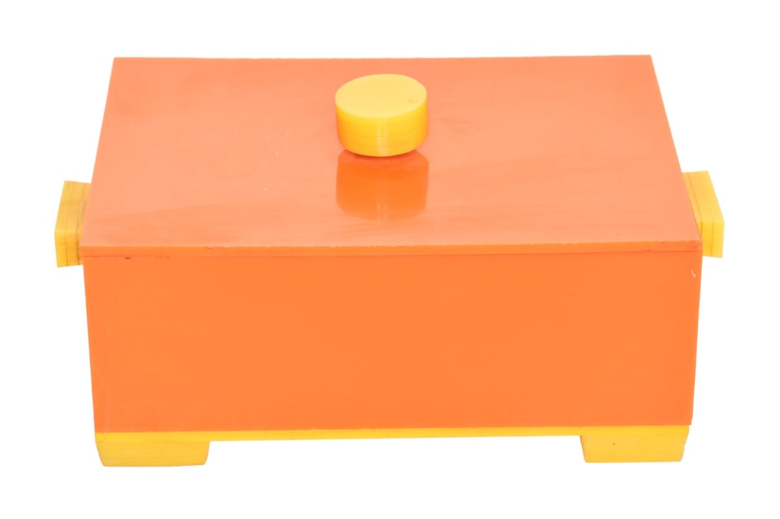 MCM Acrylic Jewelry Box: MCM Acrylic Jewelry Box. USA. 1960's. Colored and layered acrylic. Interior tray - 12 1/4w x 7 1/2d x 6h.
