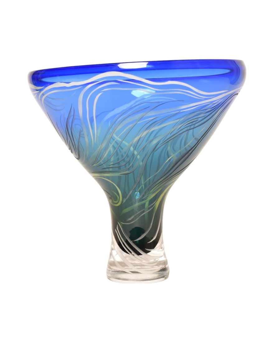 Illegible Etched Art Glass Paperweight Vase (1 of 7)