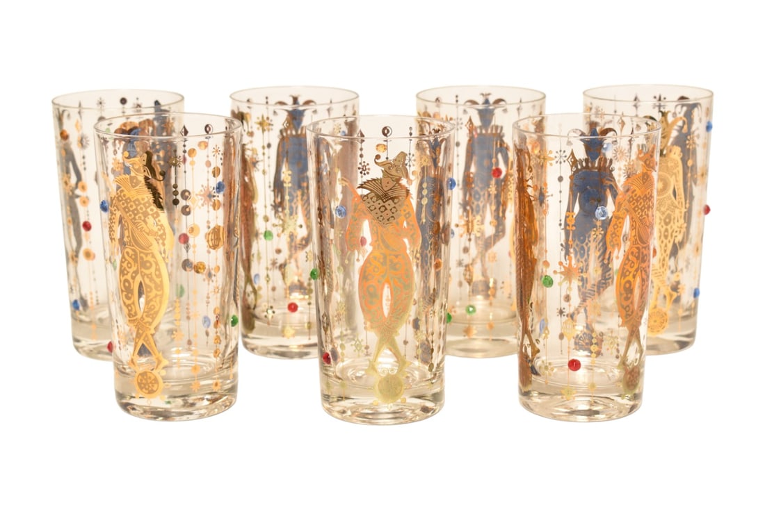 MCM Culver Jeweled Mardi Gras Highball Glasses (1 of 7)