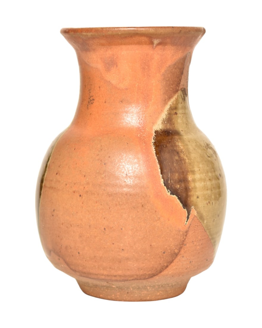 Shao Fang Glazed Stoneware Vase: Shao Fang Glazed Stoneware Vase. USA. 1971. Incised signature & date to underside. Shao Fang studied with Frank Lloyd Wright. Glazed stoneware. 4 1/4 dia x 5 3/4h.