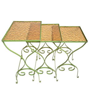 John Salterini Nesting Tables: John Salterini Nesting Tables. Set of 3. John Salterini Co. USA. 1950. Painted iron and glass. largest - 17 1/4w x 12 1/2d x 22h, smallest - 12 1/2w x 12 1/2d x 2 01/2h.