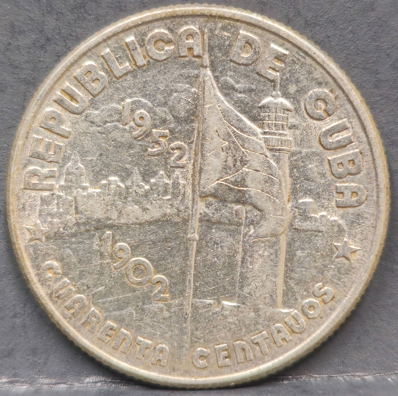 1952 Cuba 40 Centavos Silver Coin, 50th Anniversary of Republic (1 of 2)