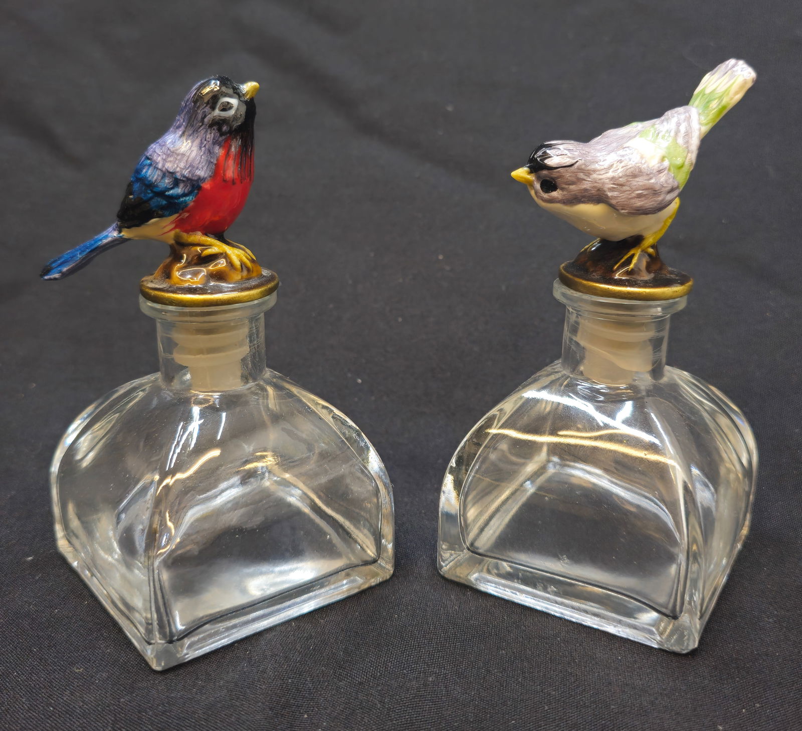Vintage Glass Perfume Bottles With Enameled Bird (1 of 3)