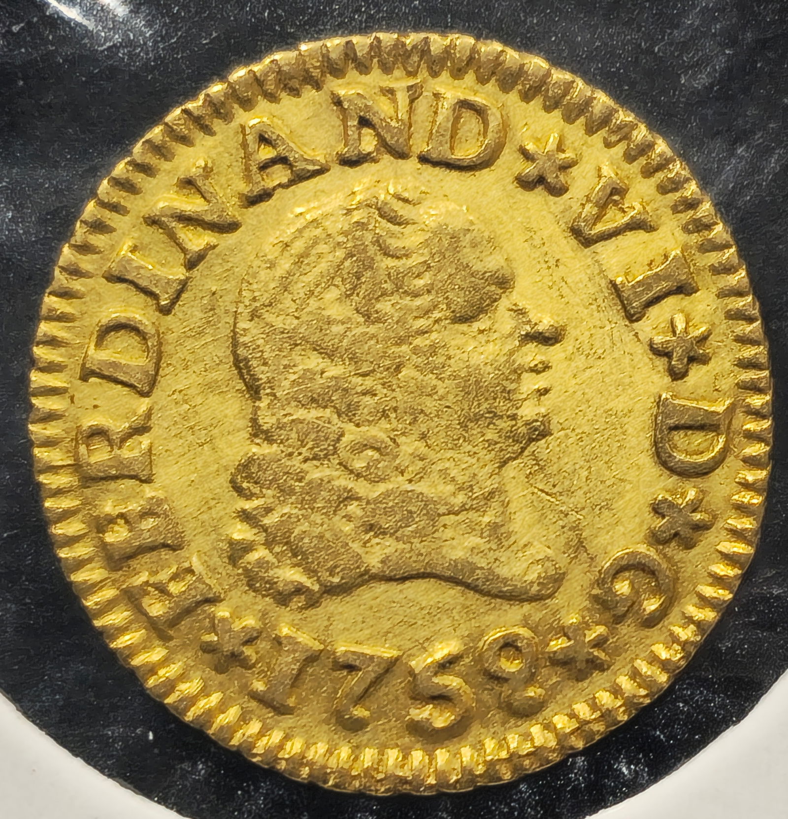 1758 Spain 1/2 Escudo Gold Coin (1 of 2)