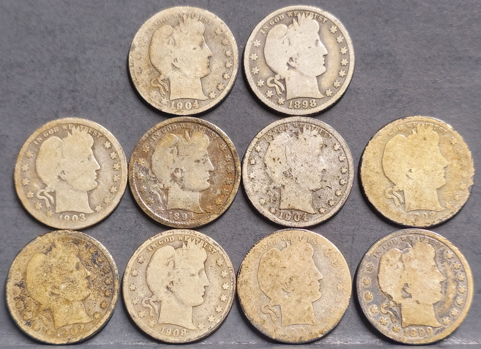 (10) U.S. Barber Silver Quarter Coins (1 of 2)