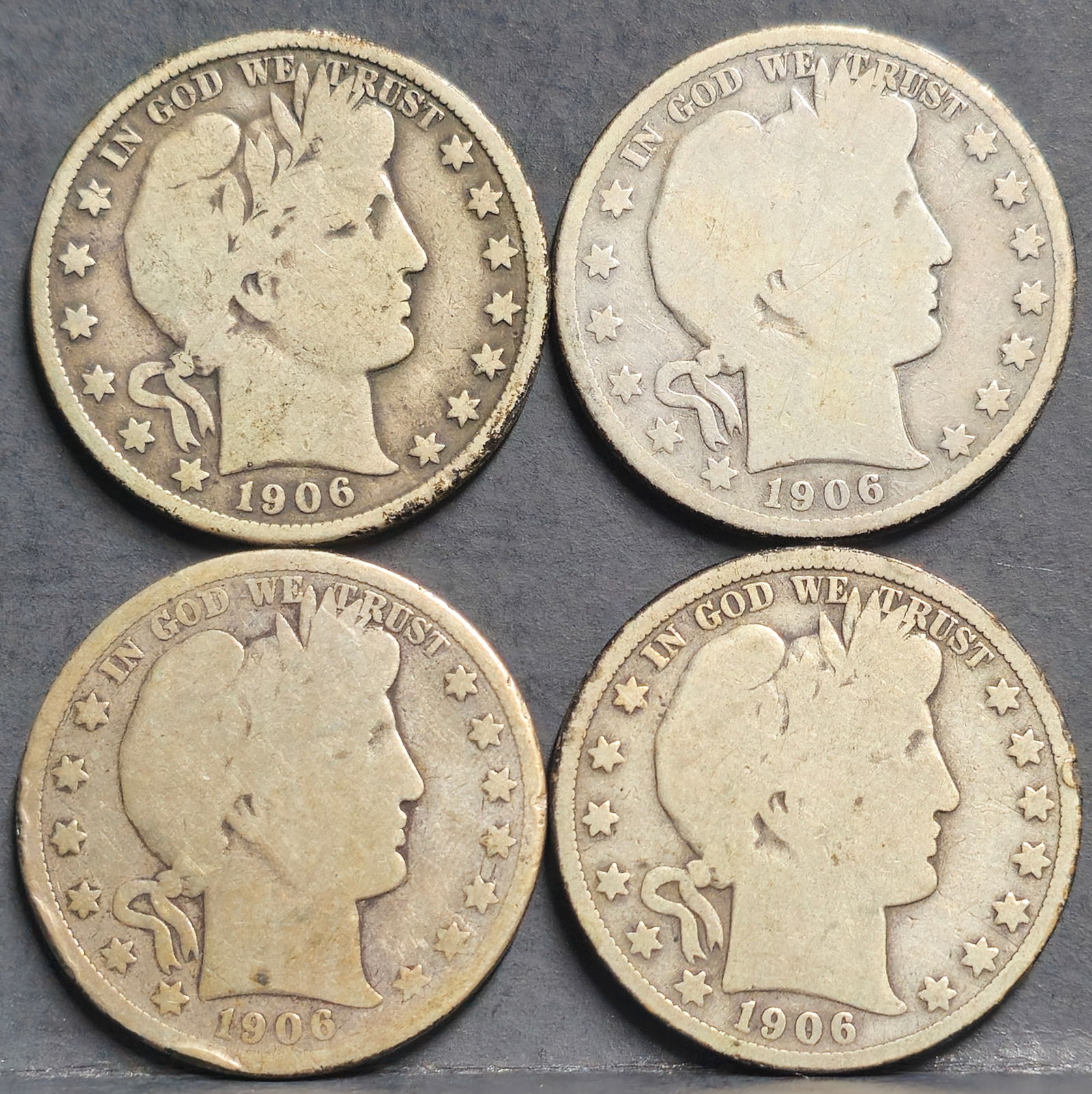(4) U.S. 1906 Barber Silver Half Dollar Coins (1 of 2)
