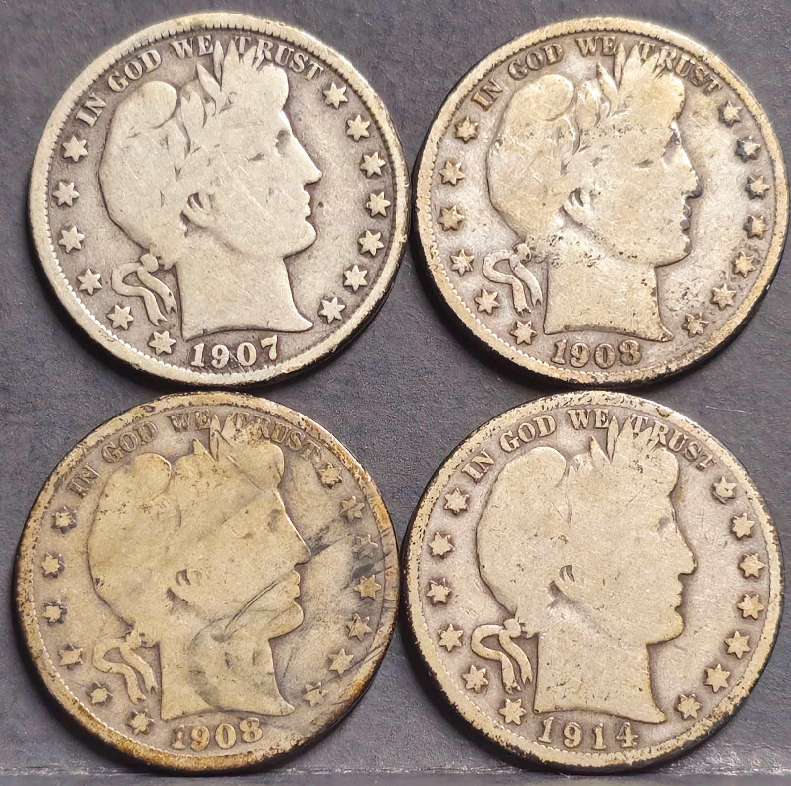 (4) U.S. Barber Silver Half Dollar Coins (1 of 2)
