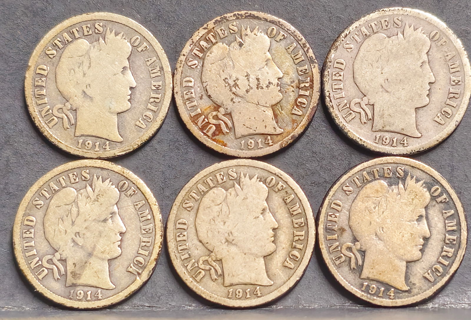 (6) U.S. 1914 Barber Silver Dime Coins (1 of 2)