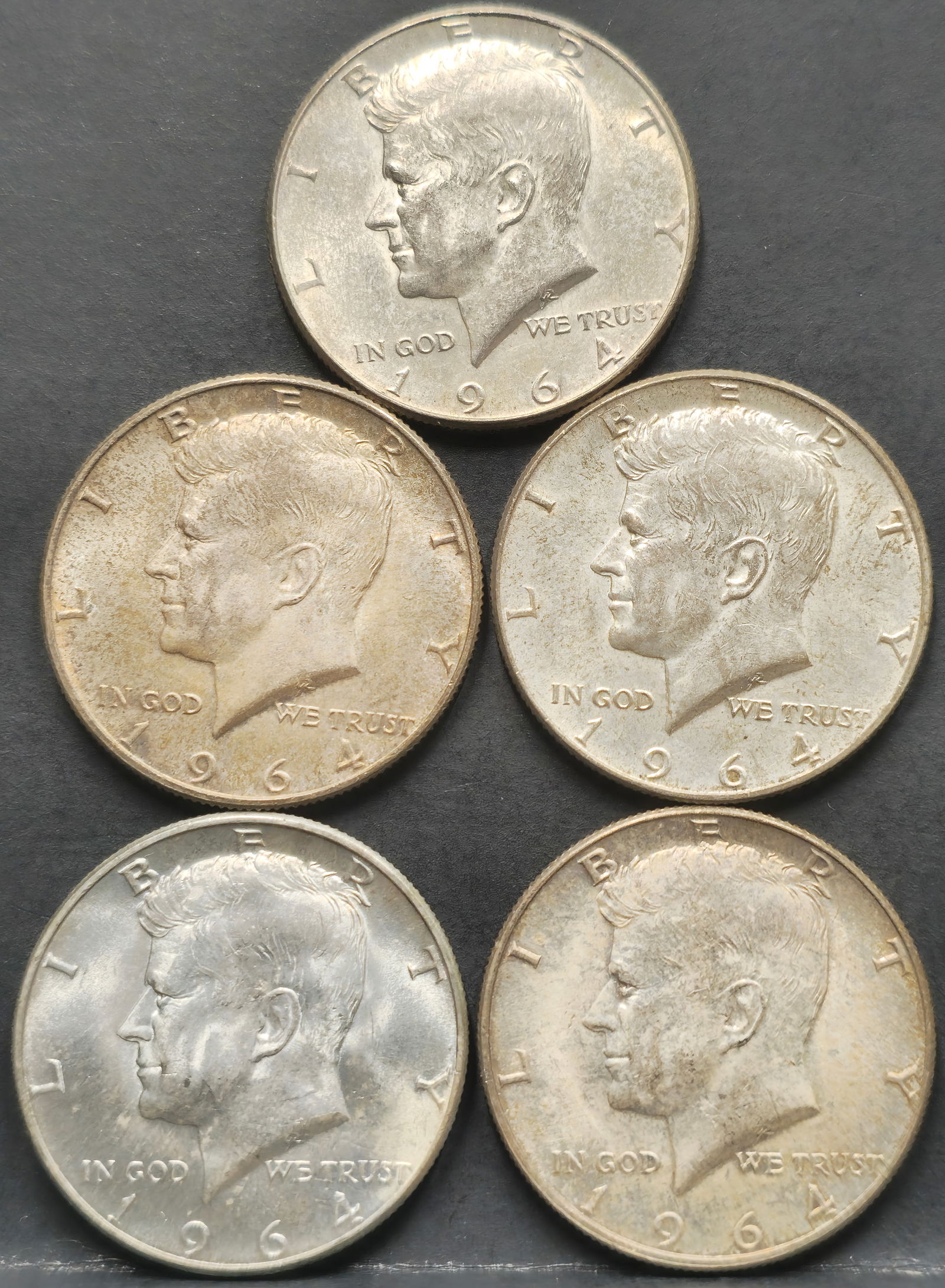 (5) U.S. 1964 Kennedy Silver Half Dollar Coins (1 of 2)