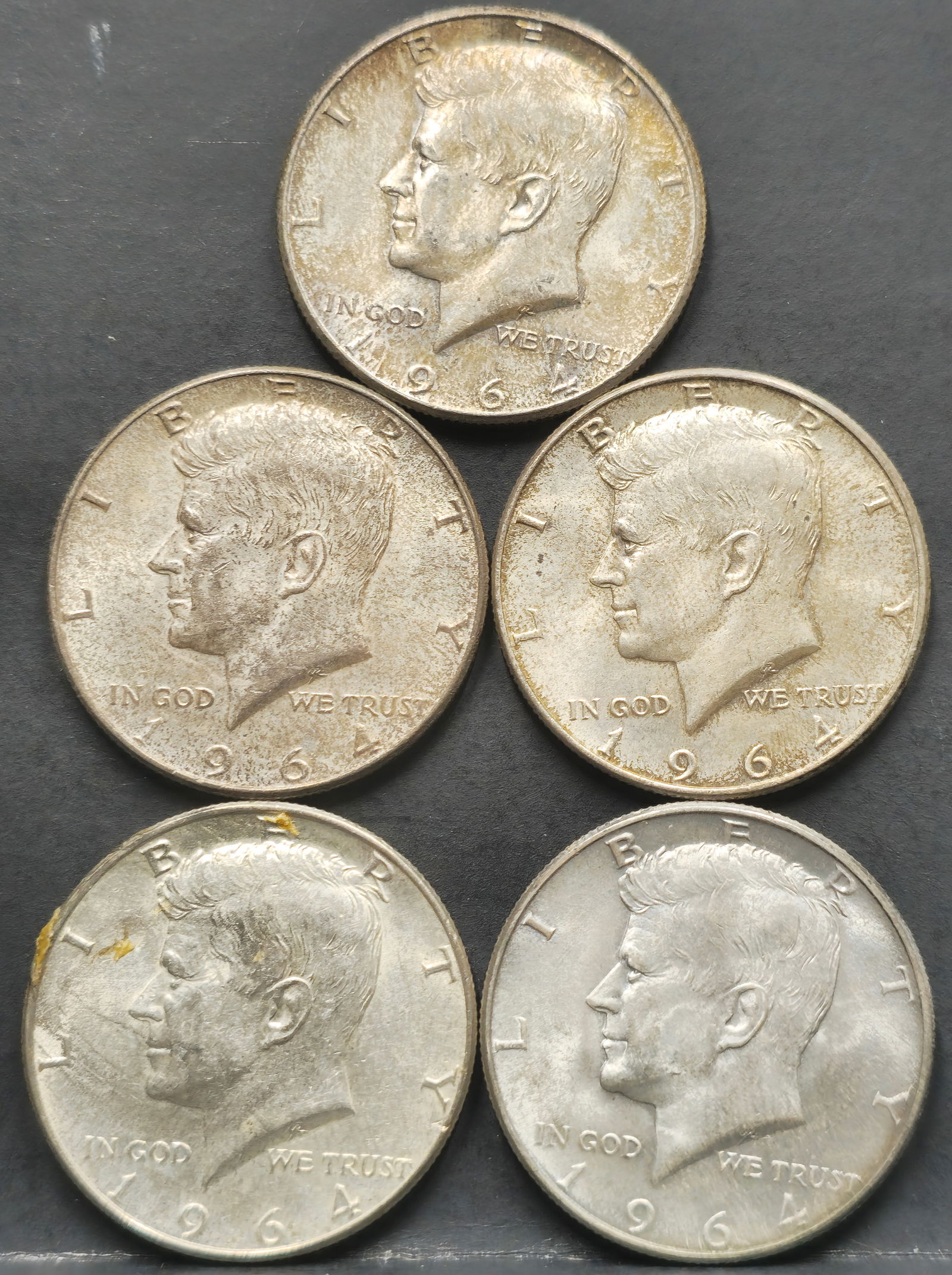 (5) U.S. 1964 Kennedy Silver Half Dollar Coins (1 of 2)