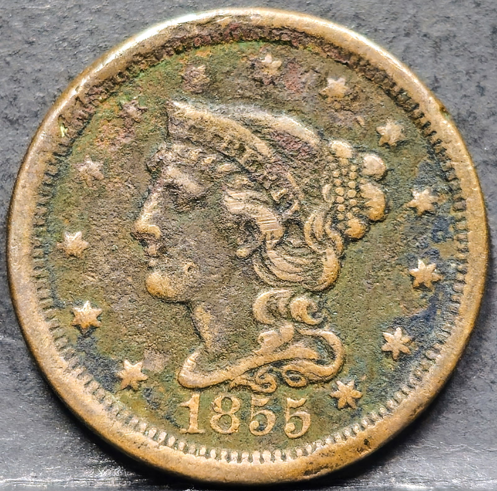 1855 Braided Hair Large Cent Toned (1 of 2)