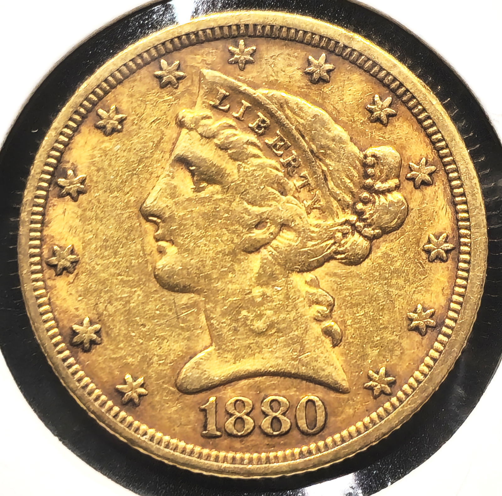 1880 Liberty Head $5 Gold Half Eagle Coin (1 of 2)