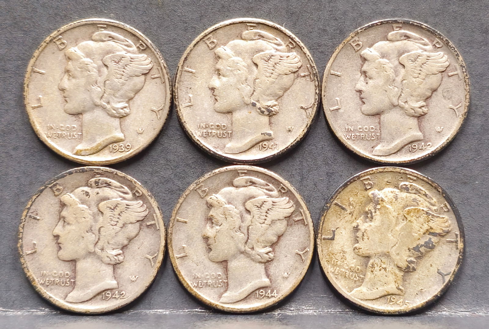 (6) U.S. Mercury Silver Dime Coins (1 of 2)