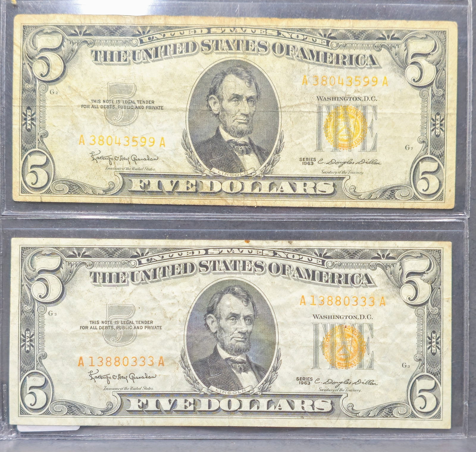 U.S. 1963 $5 Notes with Red Seal (1 of 6)