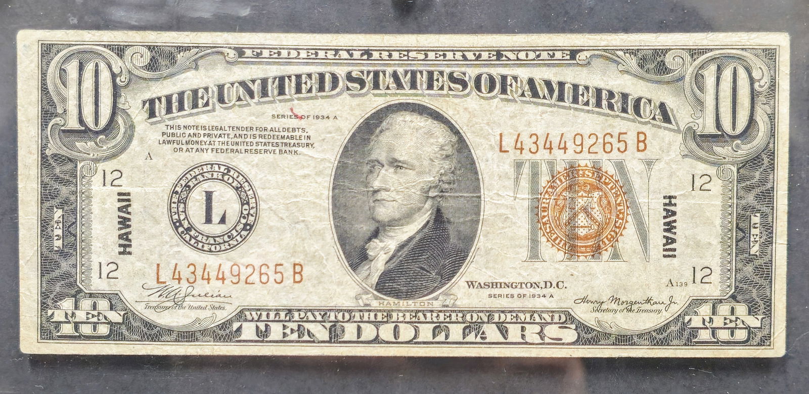 U.S. 1934 $10 Hawaii Note (1 of 6)