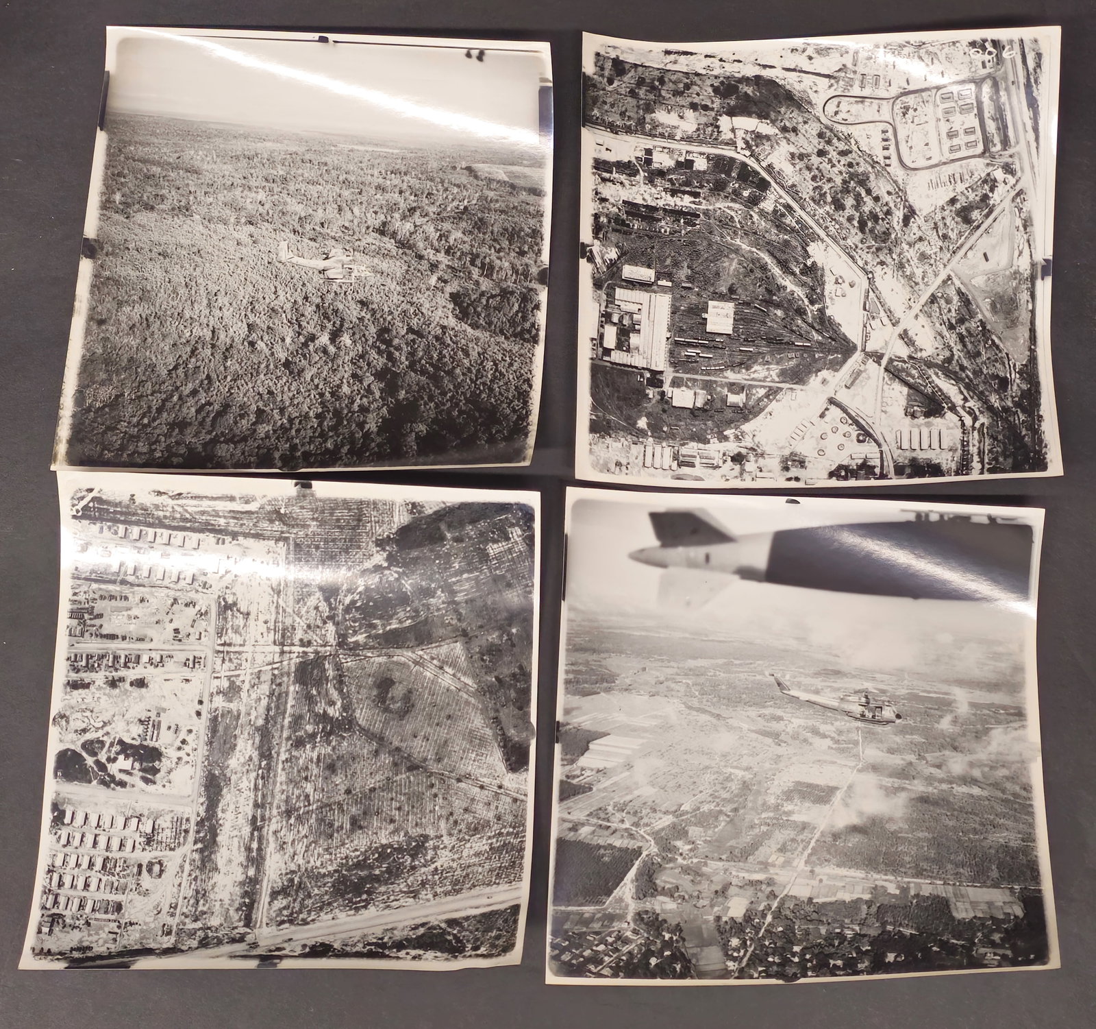 World War II Airplane & Aerial Photographs: (4) Photographs total from World War II (2) from a surveillance plane. 9 1/4" x 9 1/2"