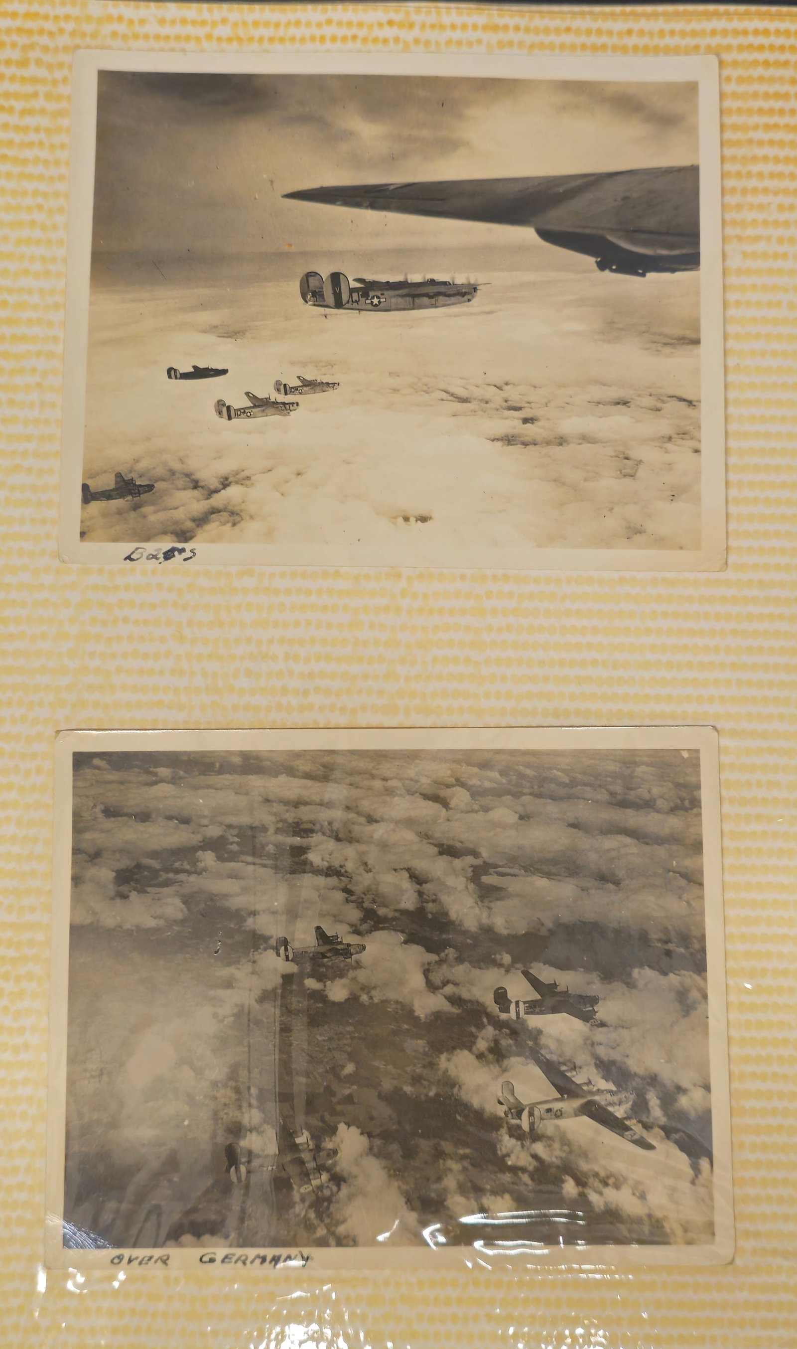 World War II Airplane Photographs: (4) Photographs total from World War II of planes over Germany. 4" x 5"