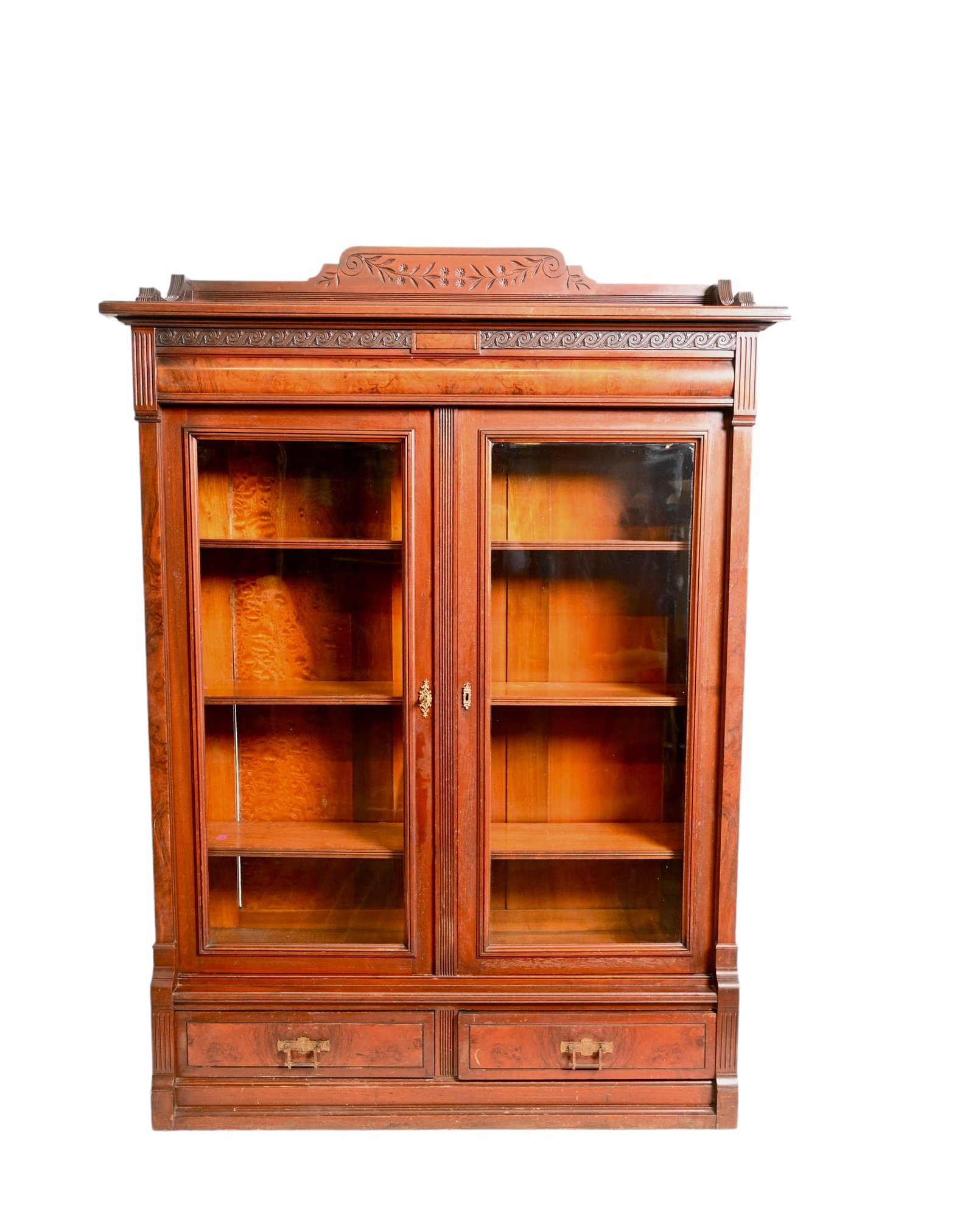 Victorian Walnut & Burl Bookcase (1 of 11)