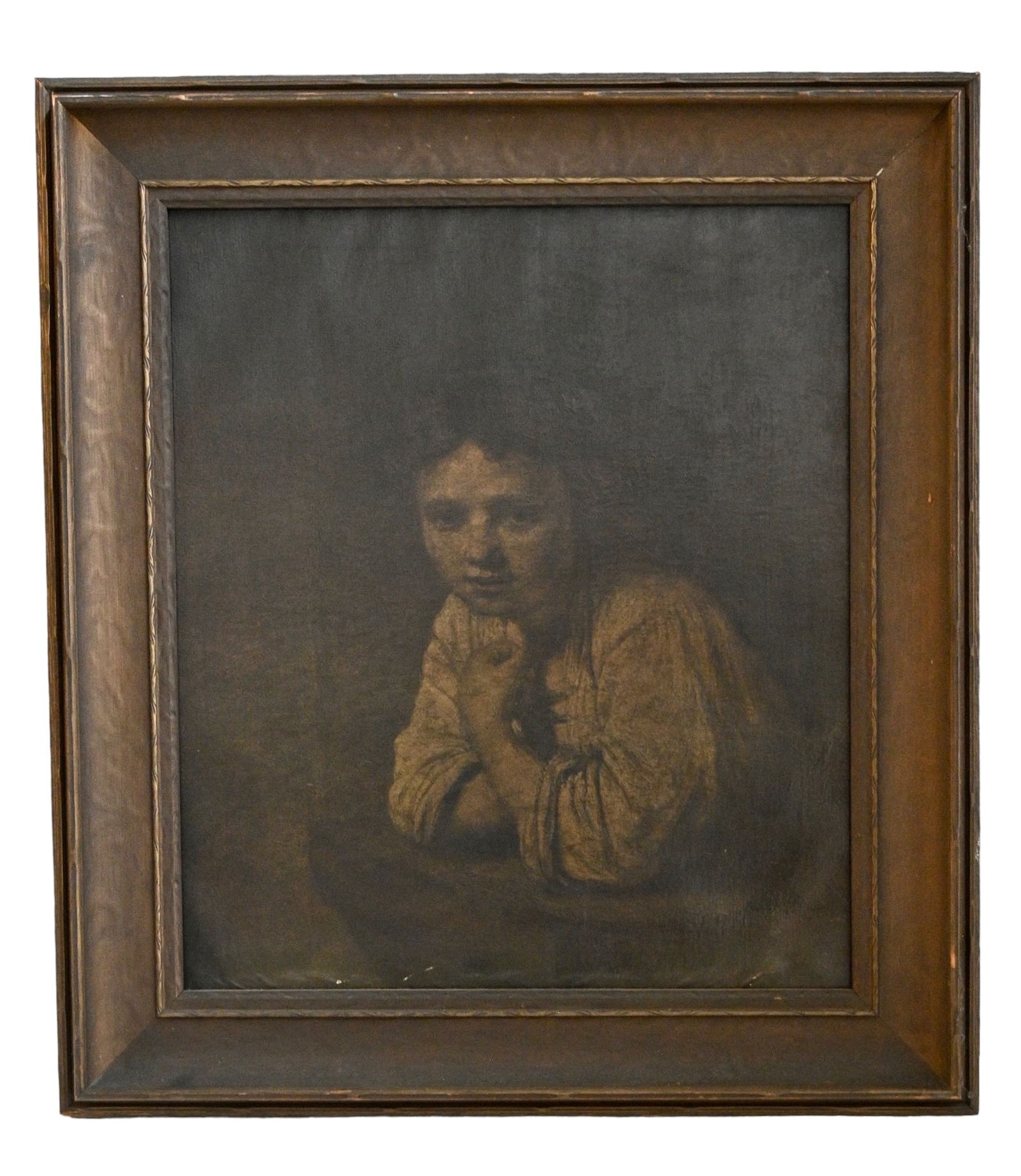 Chromo Litho of Young Man: Chromo litho. In the style of Frank Duveneck. Sight - 18 1/2 x 16. Frame - 24 3/4 x 22 1/4.