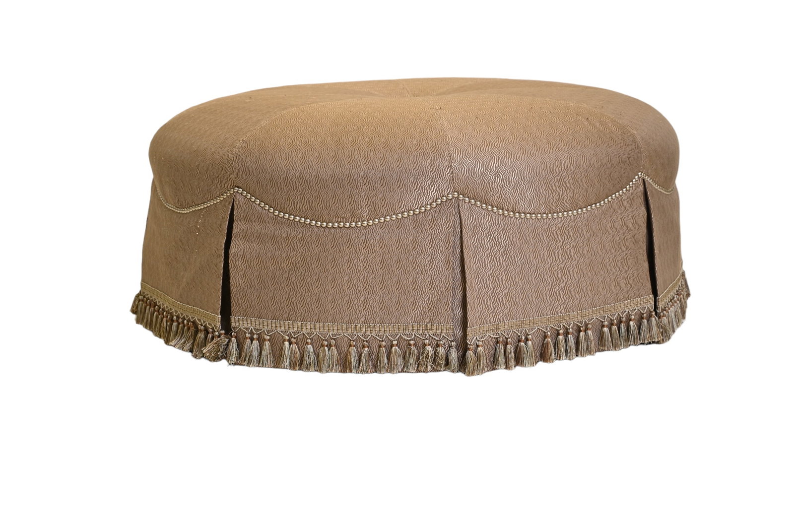 Large Round Upholstered Ottoman With Brass Studded Border (1 of 5)