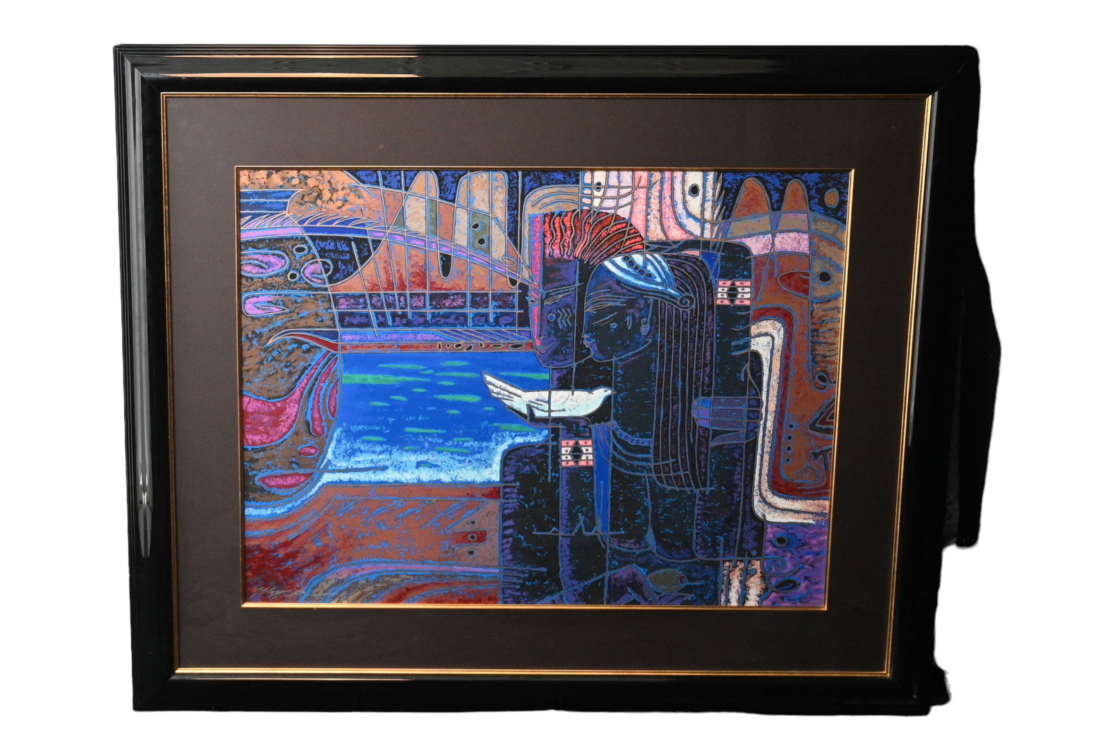 Adrian Wong-Shue (20th Century, CA/Jamaica) Serigraph: Serigraph on woven paper, "Promises." Signed lower left and numbered 265/300. Image size - 29 1/4 x 39 1/4. Frame - 45 3/4 x 56.