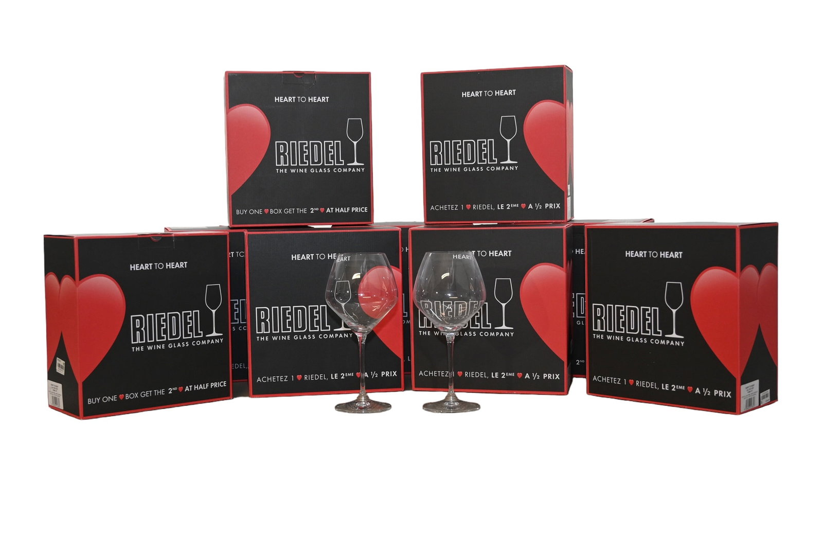 Riedel Wine Glasses with Original Boxes: Riedel Wine Glasses with Original Boxes. 20 total. 4dia x 9 1/2h.