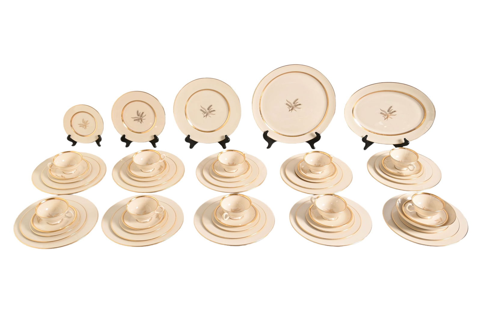 Lenox Westfield Tableware: Lenox Westfield Tableware (68) total pieces. (11) dinner plates 10 5/8 dia, (21) salad plates 8 3/4dia, (11) bread & butter plates 6 1/4dia, (12) saucers 5 5/8dia.