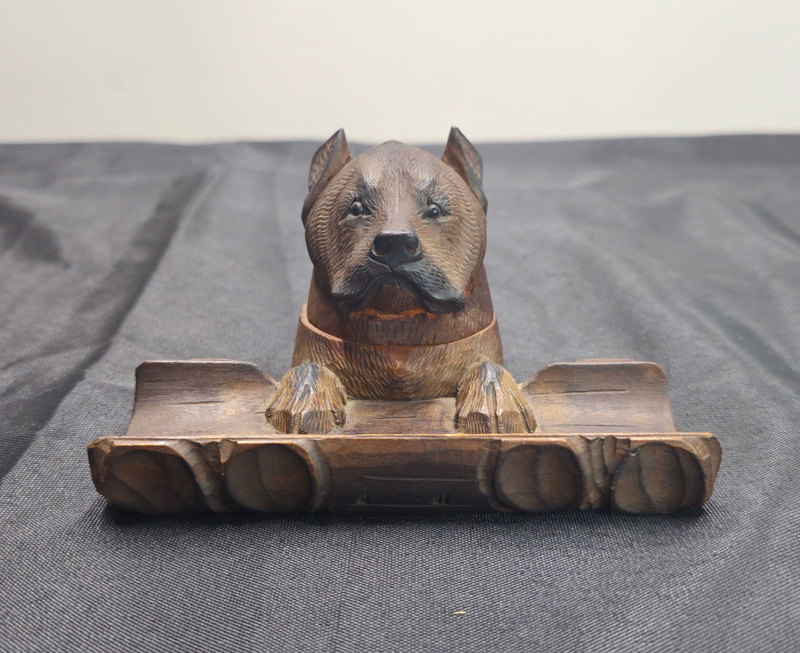 Black Forest Carved Dog Inkwell (1 of 5)