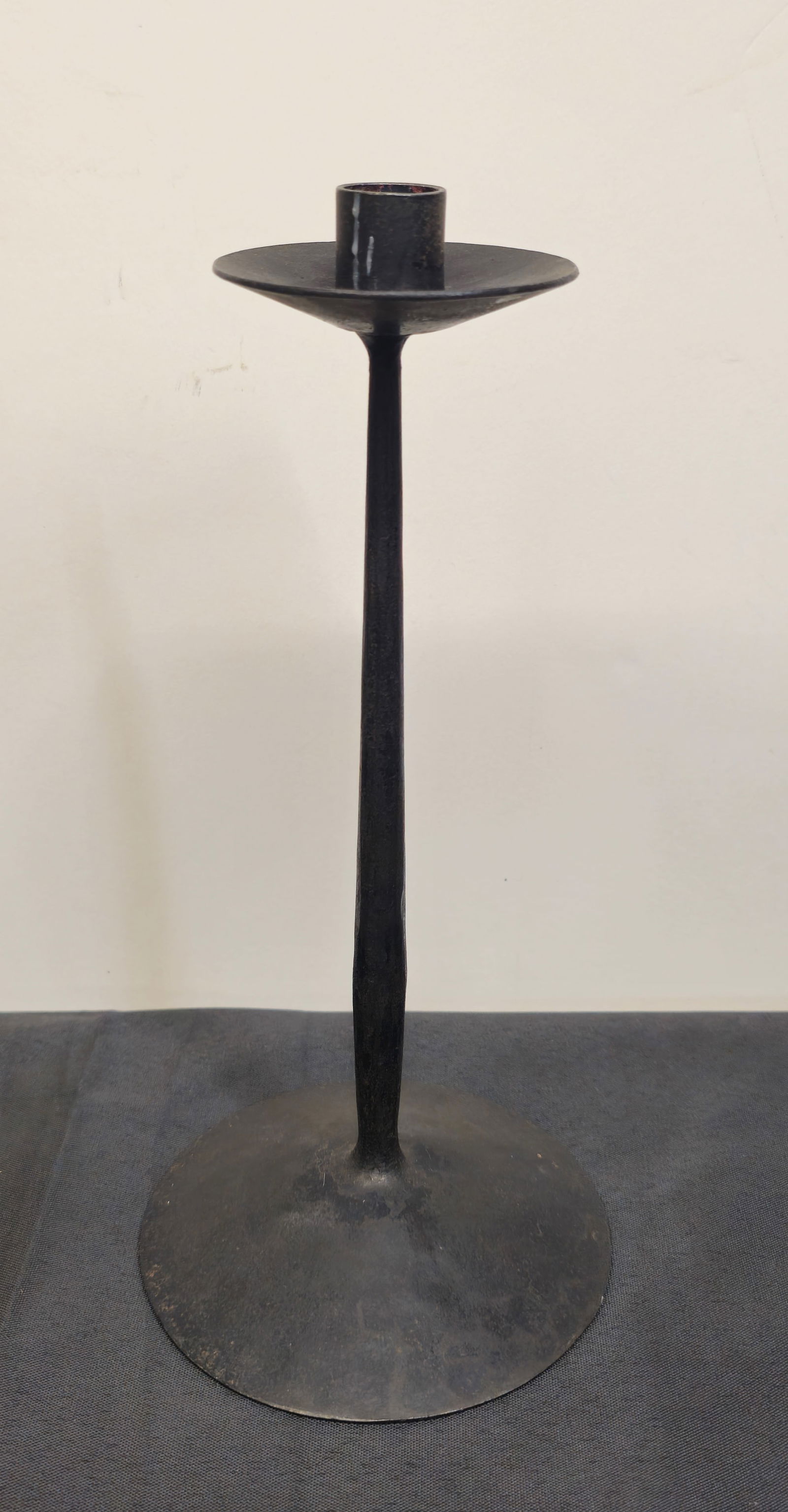 Erik Hoglund Candlestick: Candlestick, Boda, Sweden, 1960’s. Enameled iron. 5.75"dia x 11.75"h