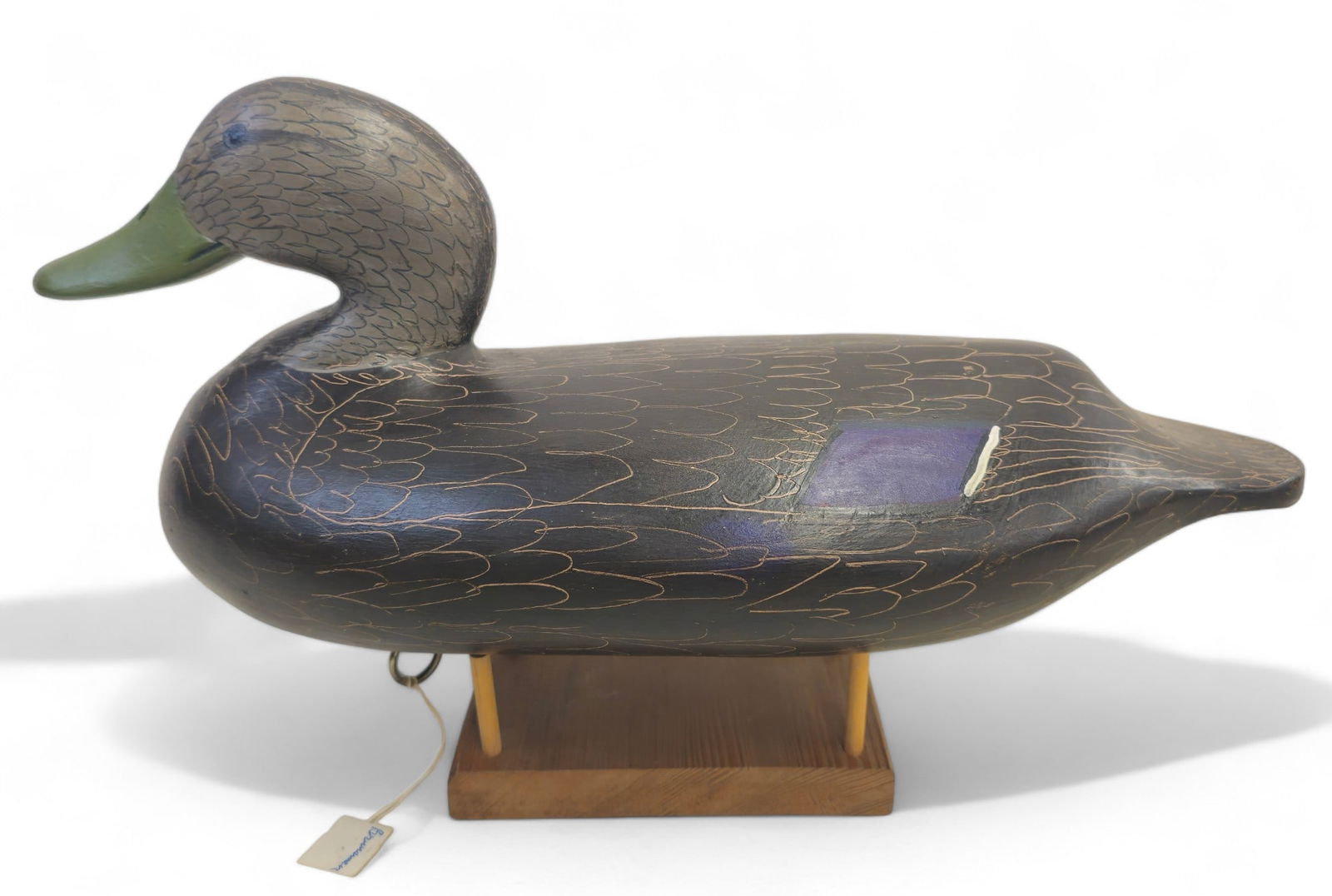 J. Evans McKinney Decoy (Elkton, Maryland): Decoy by J. Evans McKinney, Elkton, Maryland. Signed to bottom with artist signature and dated 1987. 16" Long
