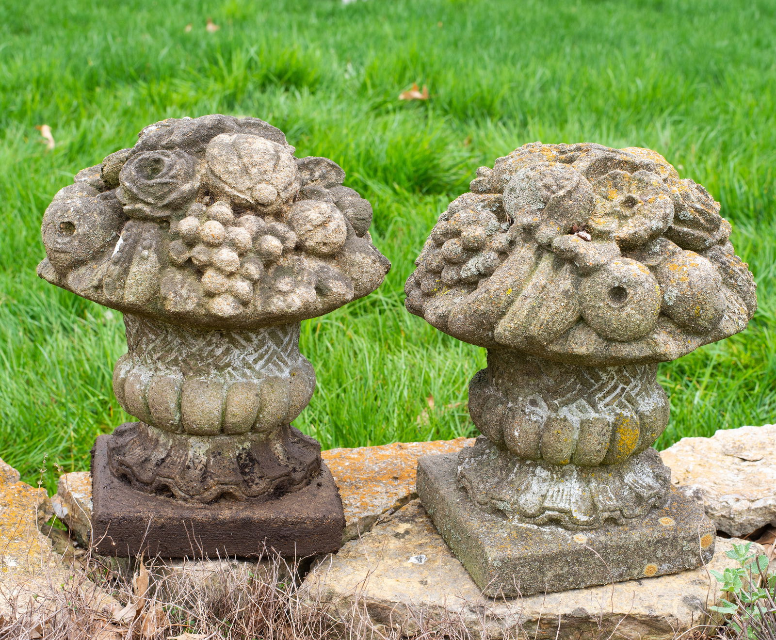 Early 20th Century Cast Stone Fruit Cornucopias (1 of 5)