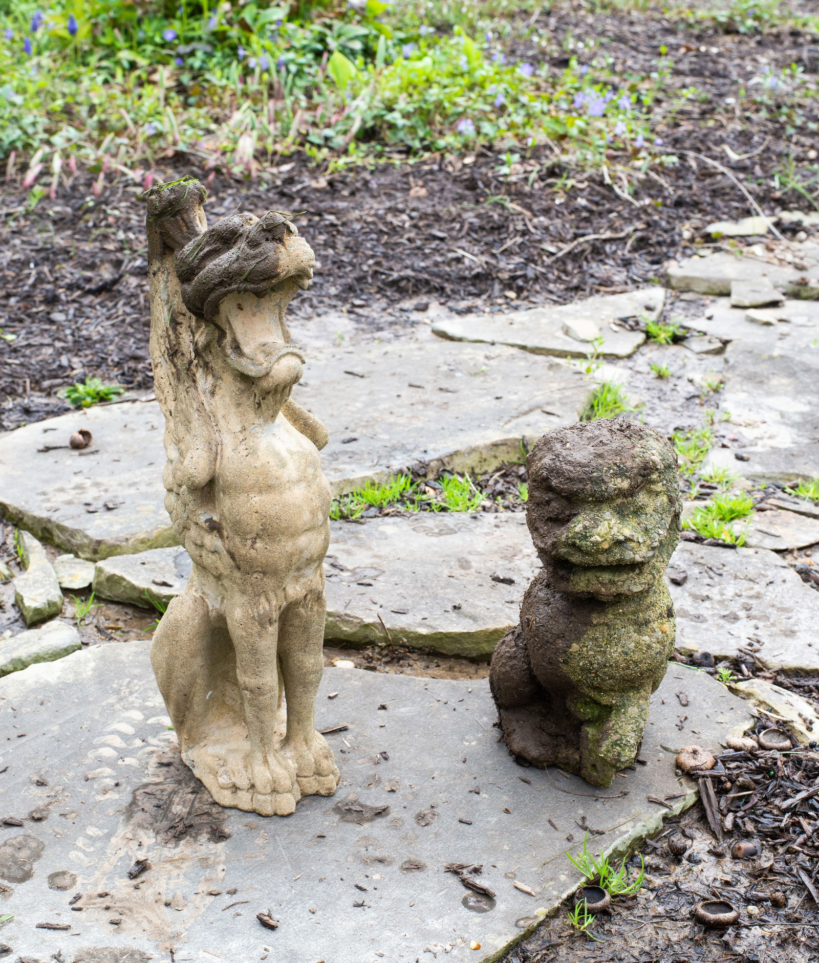 20th Century Cast Stone Winged Griffin and Foo Lion (1 of 5)