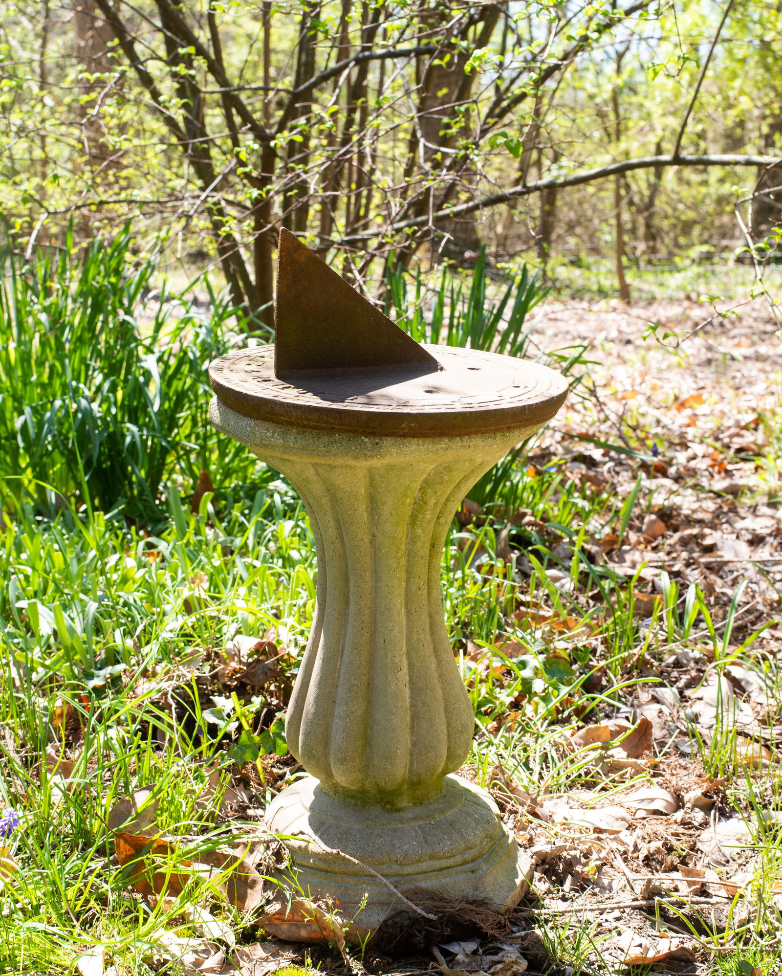Cast Stone Fluted Pedestal With Iron Sundial (1 of 4)