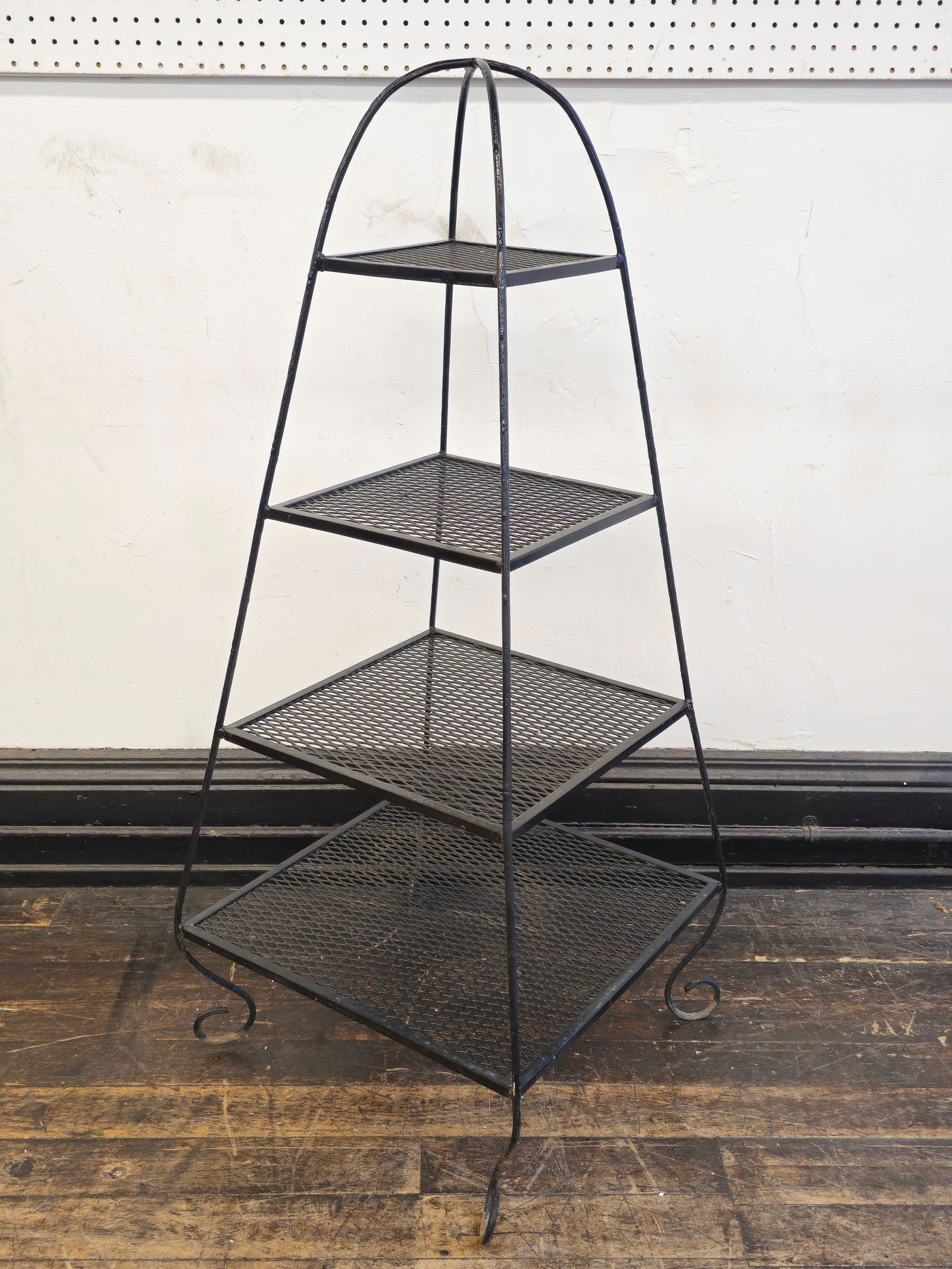 Wrought Iron Four Tier Garden Etagere: Wrought Iron Four Tier Garden Etagere. USA. 1960s. 20w x 20d x 47h.